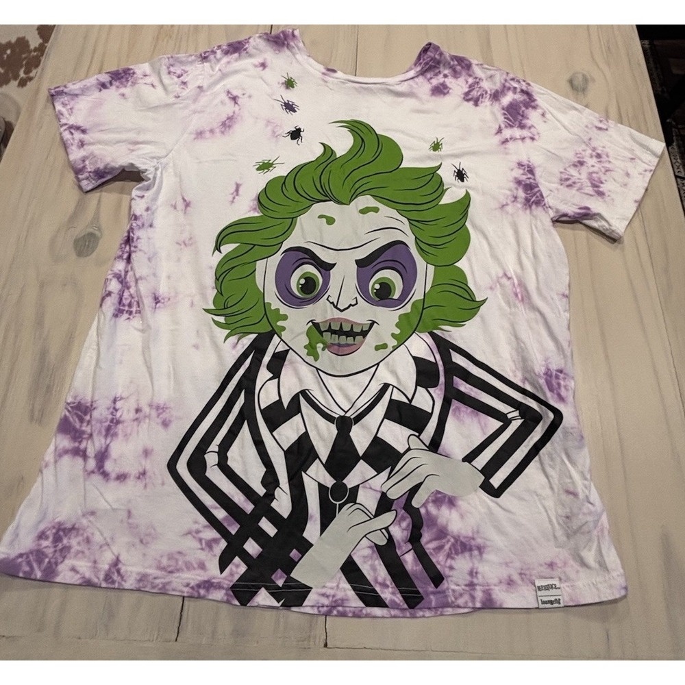 BeetleJuice LOUNGEFLY T-Shirt Size 3X‎ 2024 White Purple Tie Dye EUC